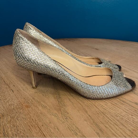 Jimmy Choo Isabel Peep Toe Mid Heel Pumps Sparkle Glitter Size 39.5 Women’s 9.5 - Picture 2 of 11